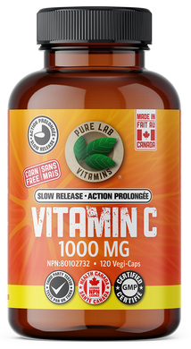 Vitamin C supplement bottle with label on a white background