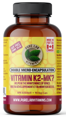 Bottle of Pure Lab Vitamins Vitamin K2-MK7 on a white background