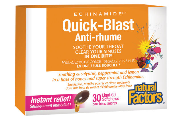 ECHINAMIDE Quick-Blast (Eucalyptus, Peppermint, Lemon - 30 Liquid-Gel Softchews)