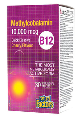 NATURAL FACTORS Vitamin B12 Methylcobalamin (10,000 mcg - Cherry 30 chews)