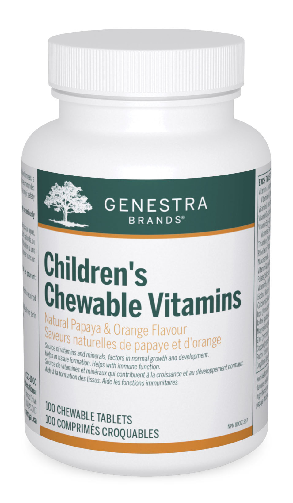 GENESTRA Children's Chewable Vitamins (Papaya & Orange - 100 chew tabs)